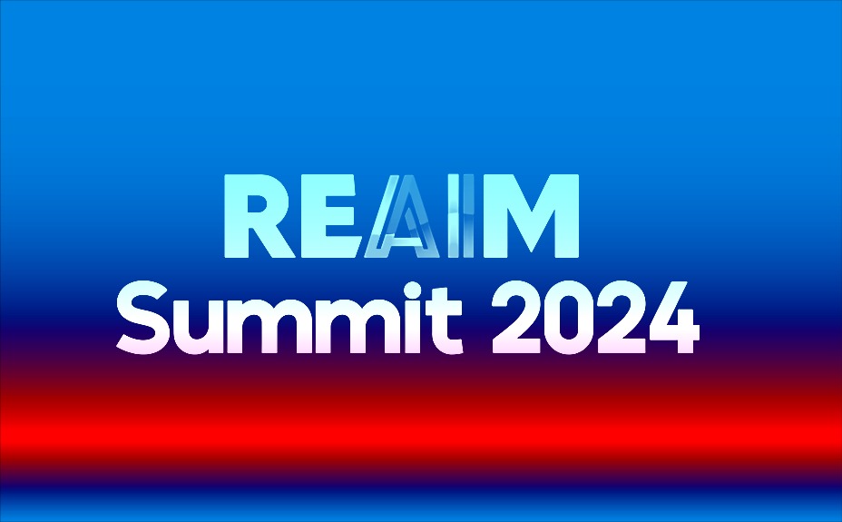 Text reading REAIM Summit 2024 on blue and red gradient background